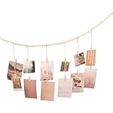 DEANKEJI Fotokette mit Klammern, Boho-Stil Fotogirlande Geburtstag, mit 12 Clips Fotoseil, mit Holzperlen Fotos Aufhängen Ideen, für Aufhängen von Postkarten, Fotos, Erinnerungsstücken