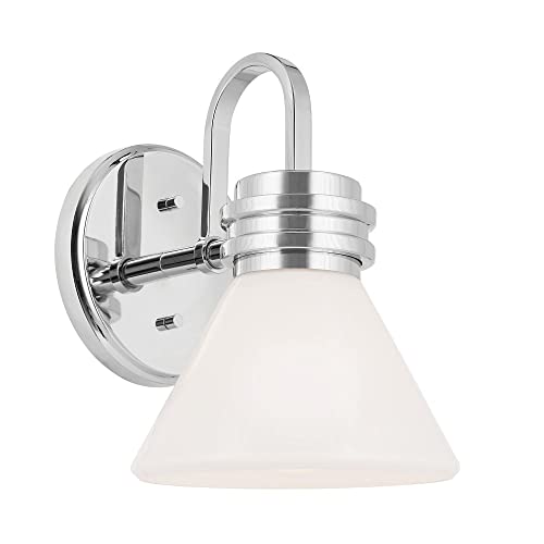 Image of Kichler Farum 7.25 inch 1-Light Wall Sconce with Opal Glass in Chrome, for Fireplace, Kitchen, Bedroom, Hallway, or Vanity, (7.25 inch W x 9.5 inch H) 55153CH