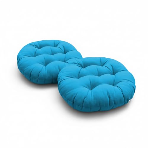 DADDY COOL Round Chair Cushion Set of 2 | Soft Cotton Filled Seat Pad with Tie Strings | Non-Slip Cushion for Dining, Office Chair, Stool & Floor Seating | 18 Inch | Sea Blue