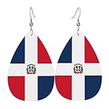 Dominican Republic Faux Leather Earrings Dominican FlagTeardrop Dangle Art Earrings For Women