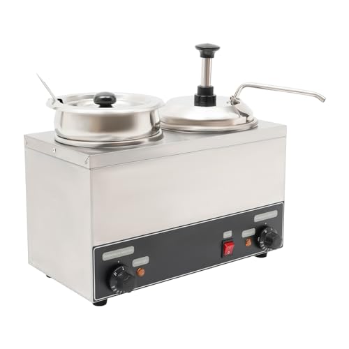 500W Electric Cheese Dispenser with Pump and Spoon, 4.23 Qt Commercial Hot Fudge Warmer Sauce Dispenser Machine, 86-230℉ Temp Adjustable Cheese Nacho Sauce Warmer, for Hot Fudge Cheese Caramel