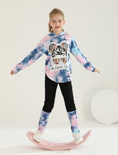Image of Girls 2 Pcs Fall Winter Tie Dye & Leggings Outfits For Teens 5-14 | 2026 Girls Fashion Trendy, Long Sleeve Hoodie, Cool Life Print, Patchwork Pants, Back to School Holiday Tracksuit