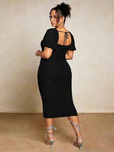 LALAGEN Plus Size Puff Sleeve Dress