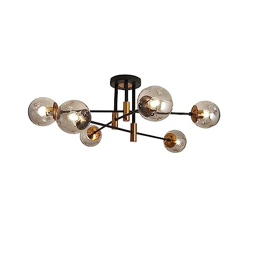 Lustre Spoutnik 6 lampes en métal noir et or au design globe moderne