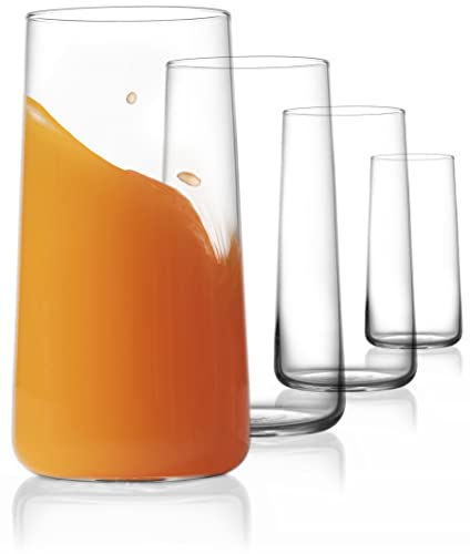 Moderne langlebige Trinkgläser [4er Set] 530 ml - Klar Wasserglas Tassen, Eiskaffeegläser, Trinkbecher, Biergläser, Highballgläser, Glasbecher, Cocktailmischglas Europäische Qualität Cover