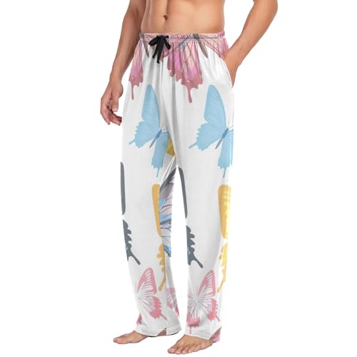 Men's Pajama Pants Colorful Butterflies Sleep Pajama Lounge Pant with Pockets, Elastic Waistband4