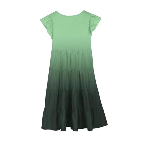 Teen Girls Gradient Casual Swing Dress Ruffle Sleeve Double Pleated Flowy Dresses Kids Short Knee Length Elegant Skirts3
