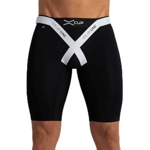STEP ONE | Cricket Box Shorts with Built-in Cup Holder | No Jockstrap Needed | UltraGlyde Ride-Up Resistant | Bamboo Viscose | Thicker Legs Fit | X-Cup Black