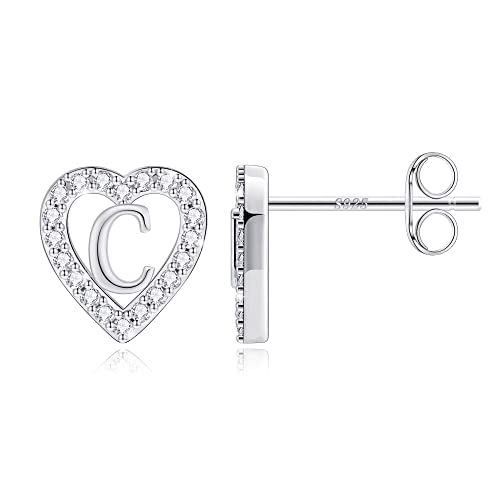 Image of Anoup Heart Initial Earrings for Girls Gifts - S925 Sterling Silver Post CZ Hypoallergenic Stud Initial Earrings for Women Teen Girls Birthday Gifts for Kids Jewelry