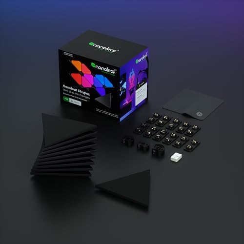 Shapes Ultra Black Mini Triangle Expansion Pack, 10 Triangoli LED Aggiuntivi RGBW - Applique da Parete Interno Modulari, Luci Led 16M Colori WiFi, Funziona con Alexa, Sincronia Musica/Monitor - Illuminazione - Immagine 1