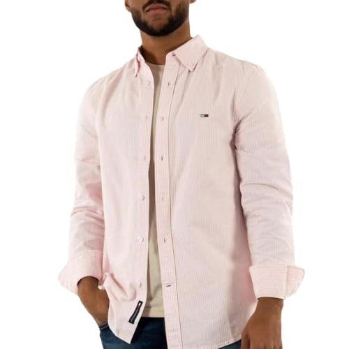 Tommy Hilfiger Camisa Rayas Burdeos/Blanco Hombre Slim Stripe, rojo, L
