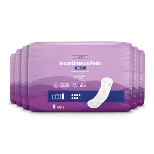 by Amazon Inkontinenz Polster Maxi, Unparfümiert, 6 Packungen à 8 Stück (48 Einlagen), ((Zuvor eine Marke von Amazon Basic Care, Die Verpackung kann Abweichen)