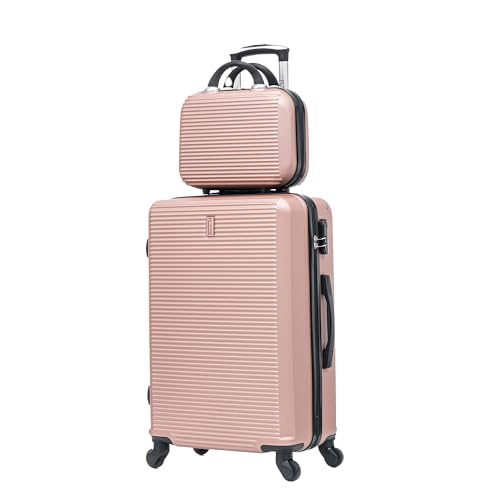 CELIMS - Valise Moyenne Taille Rigide 4 Roues 65 cm avec Vanity | Valise Soute 20kg |Abs Légère | Serrure Intégrée | Bagage de Voyage | Rose Gold