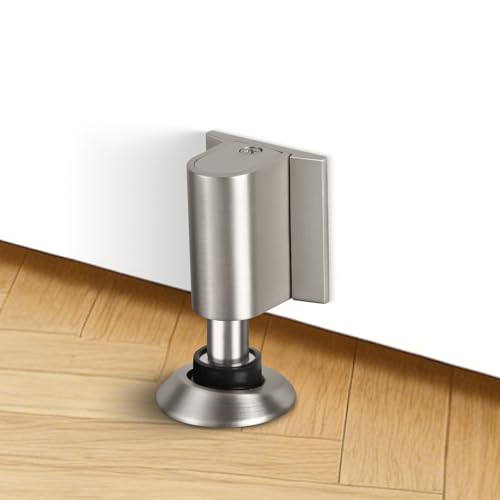 Bak Bo Magnetic Door Stoppers 4 Pack Bottom of Door Holder Keep Door Open No Drilling Magnet Floor Door Stop with Screws and Adhesive Brushed Nickel D