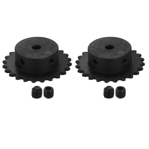 uxcell 2 Pcs #25 Chain Roller Sprocket 6mm Bore, 24 Tooth C45 Carbon Steel ANSI #25 Roller Sprocket Round Hole with Set Screws for ISO 04C Chain