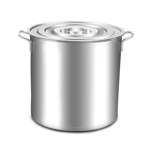 Genérico Olla de Acero Inoxidable con Tapa Apta para inducción, 30 x 40 cm, para estofado y Sopa, Resistente y Duradera, Ideal para Catering, Esencial en la Cocina para sopas y guisos.