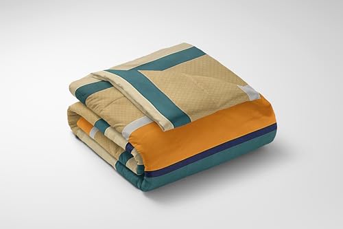 Image of LOOMLYFE 300 TC All Season King Size AC Comforter || Blanket || Duvet for Double Bed with 1 Flat Bedsheet and 2 Large Pillow Covers - 4 Piece Comforter Set - YellowGreenStripes