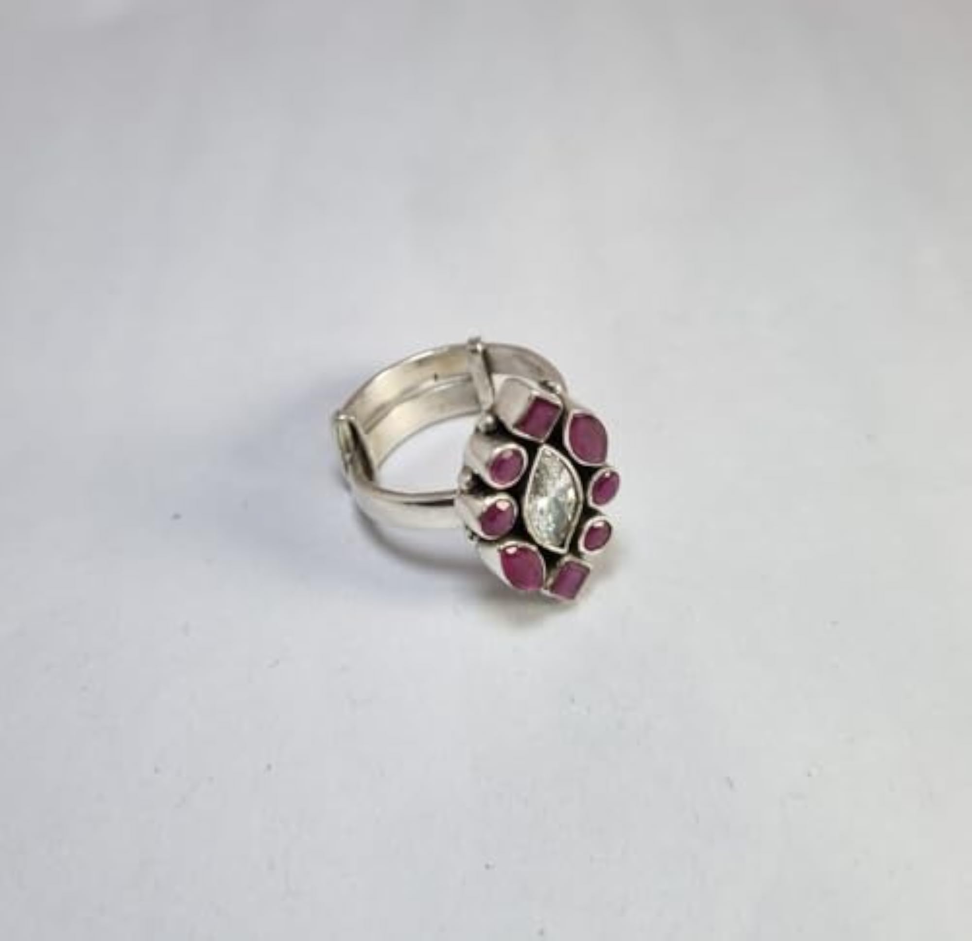 Marquise Shape Ring with Multi-Colour Stones in 925 Sterling Silver