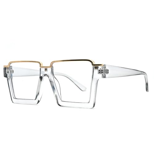 Image of Onrtry Oversized Square Blue Light Glasses for Women Men Fashion Semi Rimless Glasses Non Prescription Eyeglasses