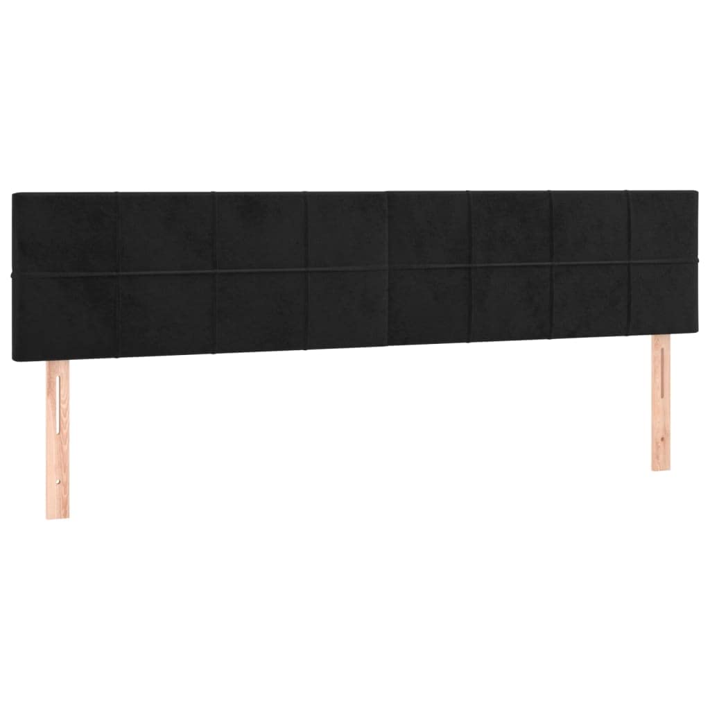 Łóżko kontynentalne z materacem, czarne, 200 x 200 cm, aksamitne, regulowany zagłówek, 2 x materac ze sprężynami kieszeniowymi, miękka nakładka na materac, masywny drewniany stelaż, wygodny
