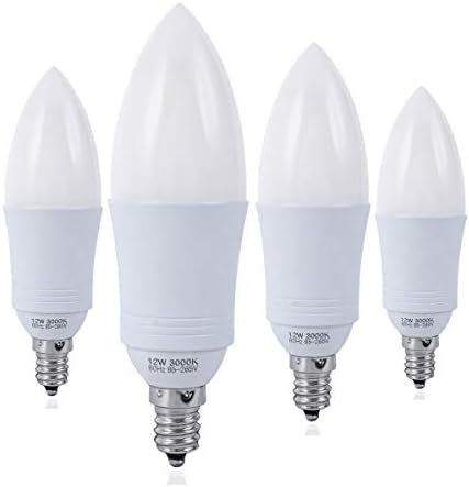 zhkung E12 LED Candelabra Bulbs, 12W Warm White 3000K LED Candle Bulbs, 1200Lumens LED Lights, Torpedo Shape,Pack of 4