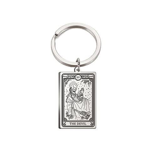 Llavero de tarot El Diablo de acero inoxidable TEAMER, amuleto de caléndula y arcanas principales