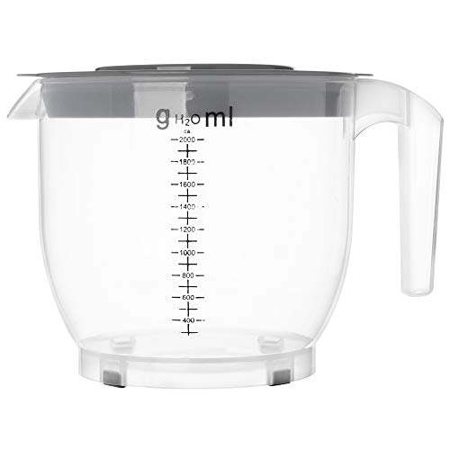 KADAX Pichet Mesureur avec Couvercle et Poignée, Verre Doseur en Plastique Équipé d'une Échelle de Volume pour Cuisine et Pâtisserie (2L, Transparent)