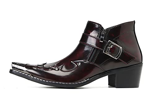 Santimon Men's Genuine Leather Western Chelsea Boots - Ankle Cowboy Boots with Metallic Wingtip Toe, Beaded Buckle & Side Zipper for Bar, Honky-Tonks & Neon Nights2