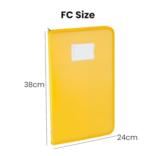 Image of Worldone Zipper Display Book Folder for Documents, with Name Card, Made of 0.8mm Virgin PP Material with 20 Bound Plastic Binder Sleeves, Size FC (fullscap), Radiant Yellow, Set of 1