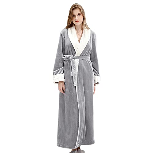 Albornoz de baño largo para mujer, esponja con capucha, vestido de dormitorio con cinturón de baño interior albornoz polar loungewear color sólido bata suave baathrobe pijama caliente mujer invierno