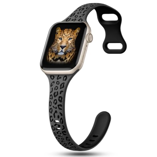 Slim Leopard Engraved Bands Compatible with Apple Watch Band Women Silicone by CreateGreat - Used condition - Image 2