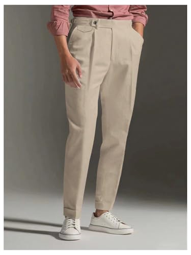 GORGLITTER Men's Slim Fit Dress Pants Elastic High Waisted Pleated Work Pants Business Casual Outfits3