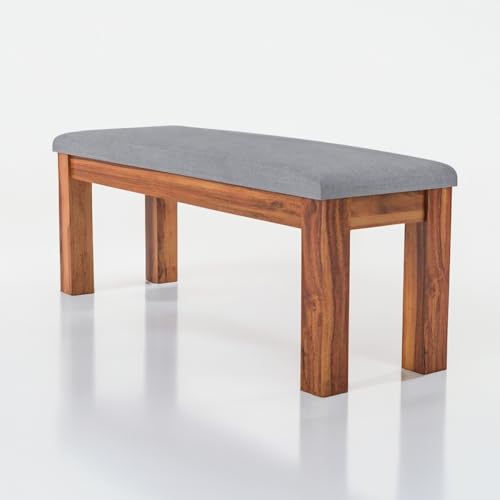 Image of Solid Wood Seating Bench for Indoor and Outdoor Uses l Bench for Daining Room, Balcouny, Office, Gym, Garden l Easy DIY l Teak Finish l 44x14.5x17.5 Inch