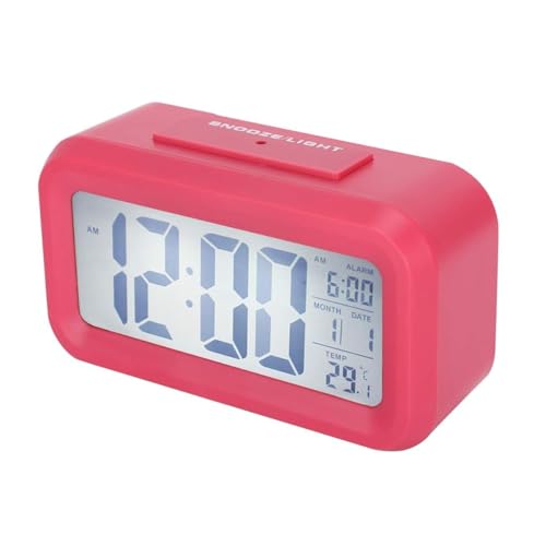 Relógio Despertador Digital 8,9 cm Alarme Tela LCD Temperatura Calendário Quadrado Relógio Digital Rosa Premium