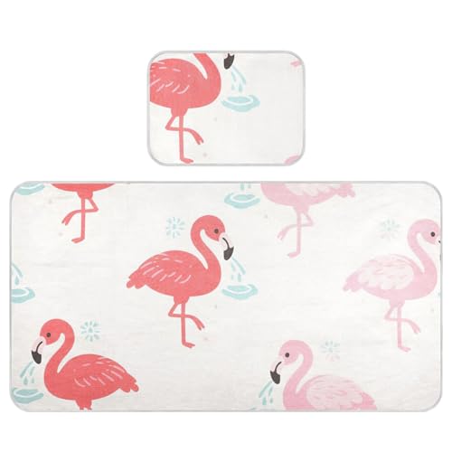 Bolaz Summer Sleeping Bed Pad, Red Pink Flamingo Pattern Cooling Mattress Set Breathable Bed Mat Ice Silk Mat + Pillow Cover for Toddler Boys Girls