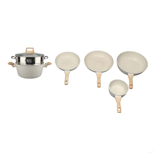 GYZOUKA Juego de Ollas y Sartenes Antiadherentes de Granito, Utensilios de Cocina Compatibles con Inducción con de Madera para Freír y Guisar