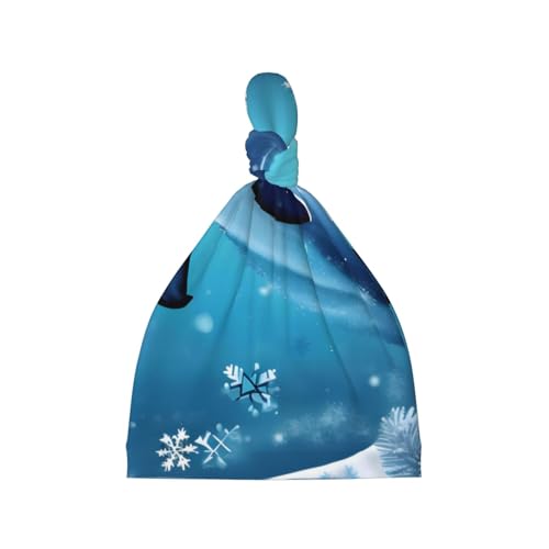 Newborn Baby Hat, Winter The Dolphin Print Soft Top Knot Beanie Cap, Cute Baby Headwear for 0-6 Months Black