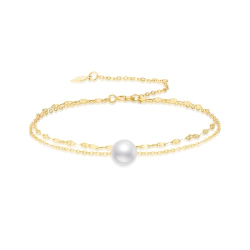 SISGEM 14k Gold Freshwater Cultured Pearl Layered Bracelet for Women, 6.2-7.8 inches