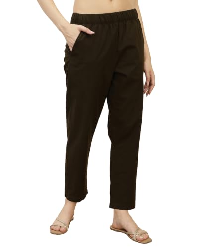 Image of Alan Jones Clothing Women's 100% Cotton Relaxed Ankle Pants | Elastic Waist & Drawstring | Casual Trouser for Everyday Wear