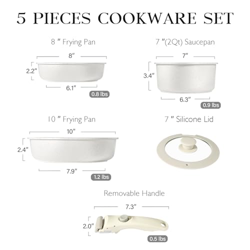 Image of GiPP 5Pcs Pots and Pans Set Non Stick, Cookware Sets Nonstick Detachable Handle, Induction Kitchen Set Removable Handle, RV Cookware set, Oven Safe