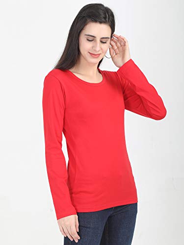Image of FLEXIMAA Women's Cotton Plain Round Neck Full Sleeve T-Shirt
