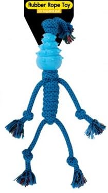 Dog Rubber Rope Man Dog Chew Toy. Colourful and Tug Toy, Dental Health, Durable Ropes, Rubber Head, Dental Cleaning