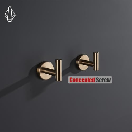 Image of JQK Bathroom Towel Hook Champagne Bronze, Coat Robe Clothes Hook for Bathroom Wall Mounted (Pack of 4), SUS 304 Stainless Steel 0.8mm, TH100-CB-P4