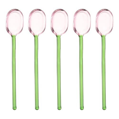 sourcing map 5 cucchiaini da caffè in vetro, 15 cm, cucchiaini da caffè con manico lungo, per tè, cocktail, frappè, bevande fredde, verde