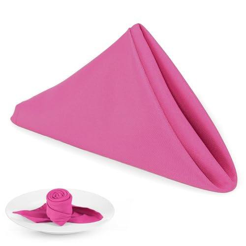 PLOYMONO Fuchsia Heavy Duty Cloth Napkins - 17 x 17 Inch Solid Washable Polyester Dinner Napkins - Set of 8 Napkins with Hemmed Edges - Great for Weddings Parties Banquet Spring Mothers Day
