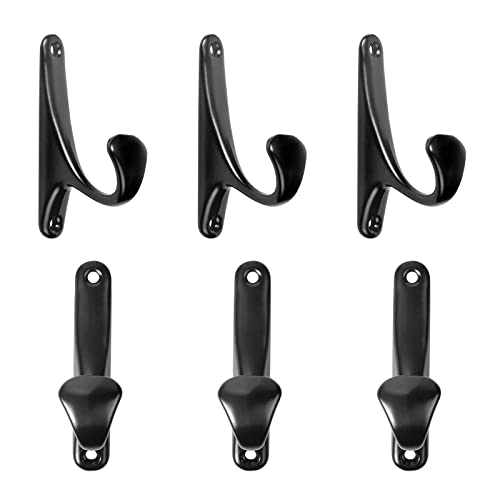 Patère Porte Manteau Mural, 6 Pièces Crochet de Manteau, Rétro Crochet Porte Manteau Noir a Visser, Patère à Peignoir avec Vis, Crochet Unique pour Cuisine Salle de Bain Chambre à Coucher