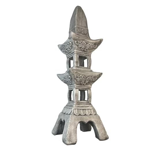 GRASOLAR 35.5’’High Asian Zen Pagoda Magnesium Oxide Tall Lantern Statue Outdoor Sculpture for Garden Backyard Decor Pagoda Statue Miniature Tower Lantern Landscape Garden Decoration