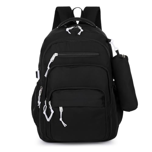 Mochila Escolar para Menino e Feminina com Estojo de Grande Capacidade, Ideal como Mochila para Viagem, Faculdade, Notebooks e Netbooks, Nylon Impermeável(Preto)