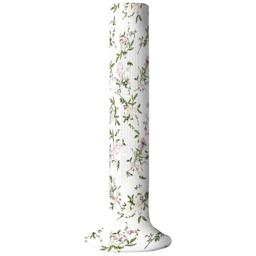 CREATCABIN Funda Protectora para Ventilador de Torre, A Prueba de Polvo, para Ventilador Vertical, de Pie, con Diseño de Hojas Y Flores Blancas, Lavable, para Decoración de Ventiladores de Torre, 24x4