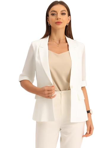 Allegra K Work Dressy Business Casual Blazer for Women's Patchwork Chiffon Half Sleeve Blazers